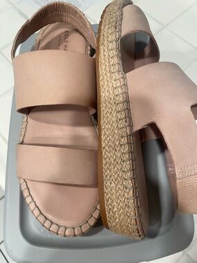 Cole Haan Zero Grand Mahogany Rose Leather Espadrille Slide Sandals 8-1/2B